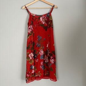 Vintage Gerard Darel Red Floral 100% silk slip dress size 40